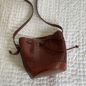 Sezane Brown Woven Leather Bucket Bag